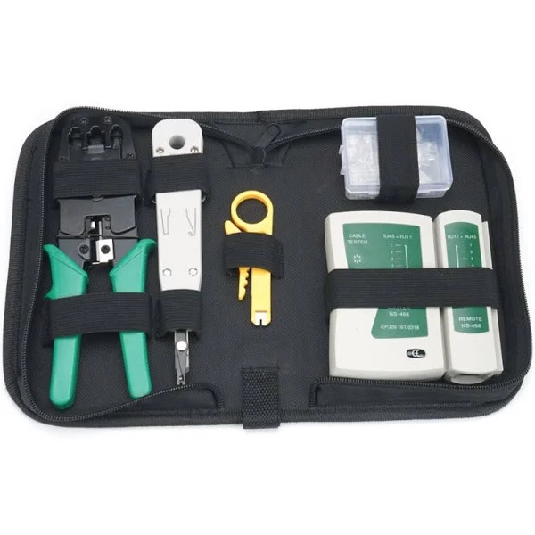 Kit Herramientas Redes HY-T-11200008 Ponchadora + Crimpeadora RJ45 RJ12 RJ11+ Tester + Pelacables  