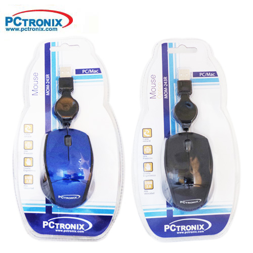 Mouse Optico PCTRONIX MOM-243R Alta Precision USB 2.0  AZUL-NEGRO