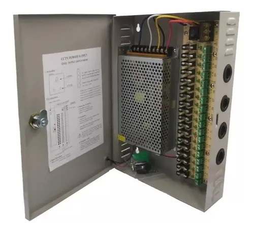 Gabinete Fuente de Poder CCTV 20A 12V 18CH LED/Fusible PTC por CH