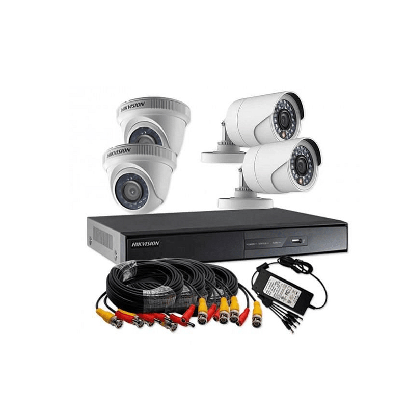Kit 4Ch Hikvision KIT4 BD  2 bullet + 2  Domo Ir Ip66 1080p + Fuente + Cable 