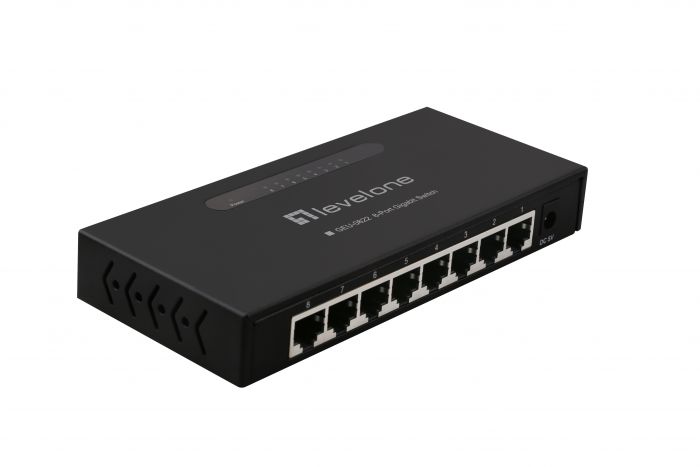Switch Levelone GEU-0822 8 puertos Gigabit, incluye adaptador nac. color negro