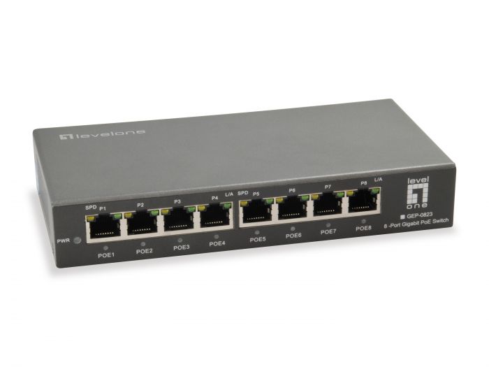 Switch Levelone GEP-0823 8 Puertos Gigabit PoE 802.3at/af Color Negro
