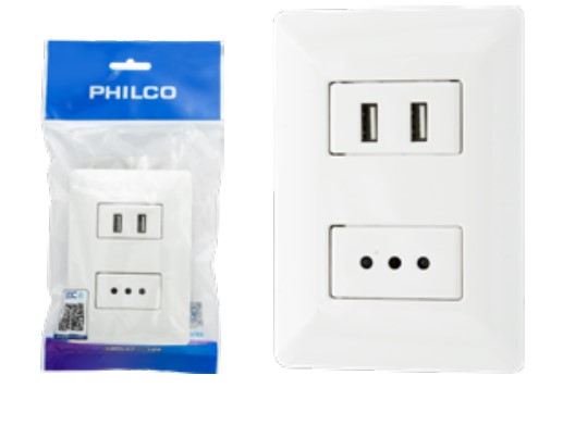 Enchufe para Muro Simple con USB 2.1A Philco 19PLC78558 250V 10A Blanco