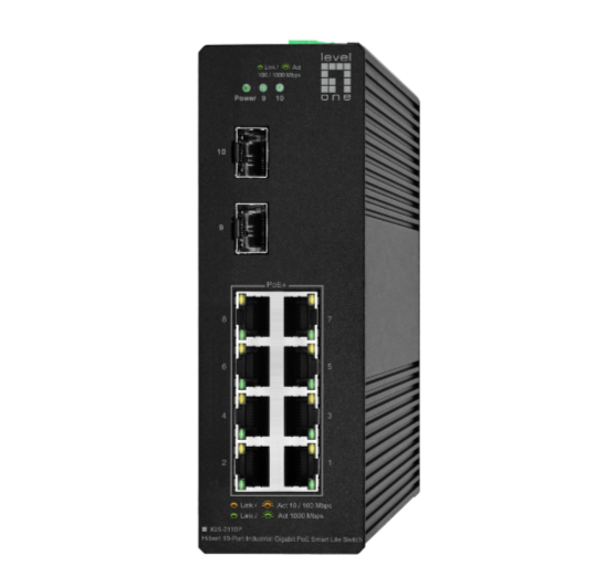 Switch Hilbert Industrial Gigabit Smart Lite 10 Puertos LevelOne IGS-2110P 802.3at/af PoE